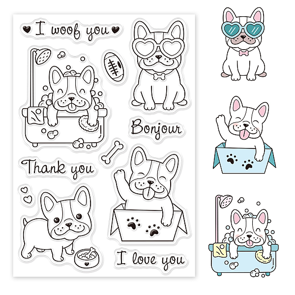 

PandaHall GLOBLELAND French Bulldog Clear Stamps Dogs Silicone Clear Stamp Transparent Stamp Seals for Cards Making DIY Scrapbooking Photo...