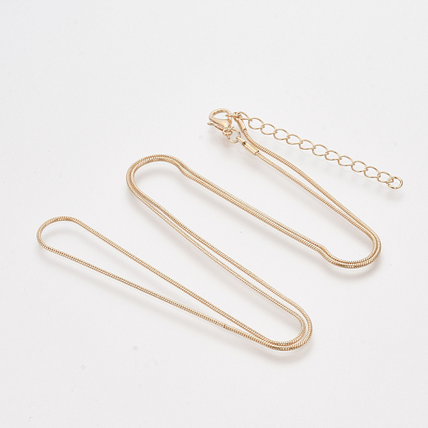 

PandaHall Brass Round Snake Chain Necklace Making, with Lobster Claw Clasps, Light Gold, 24.4 inch(62.2cm), 1.2mm Brass