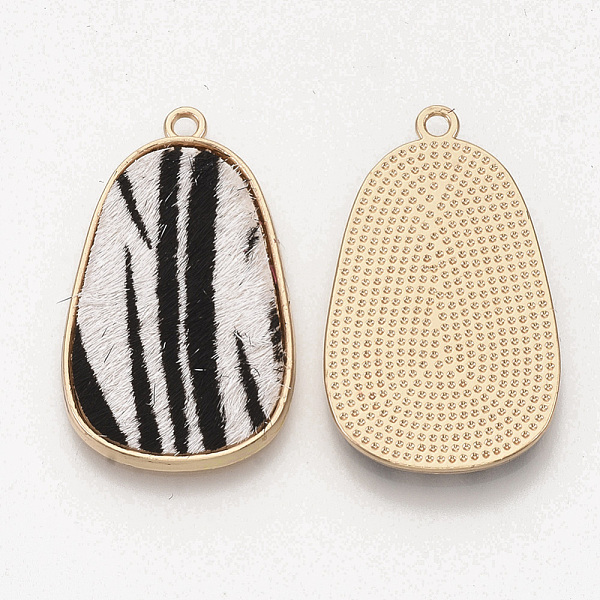 

PandaHall Eco-Friendly Cowhide Leather Pendants, with Golden Plated Alloy Cabochon Settings, teardrop, with Zebra-stripe Pattern, Black...