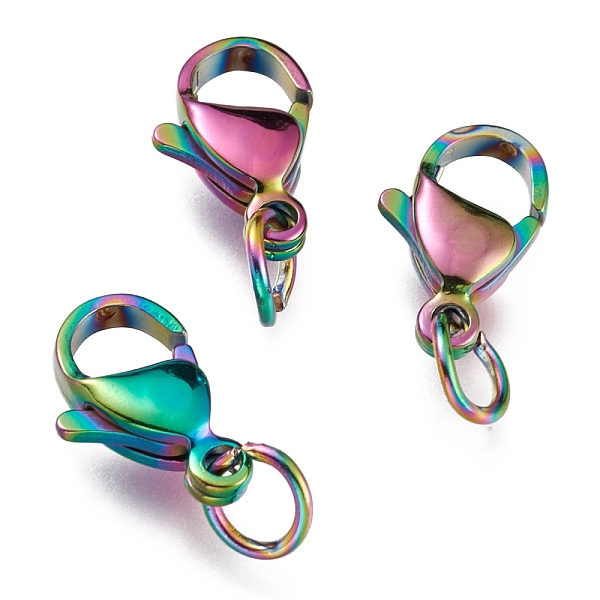 

PandaHall Ion Plating(IP) 304 Stainless Steel Lobster Claw Clasps, With Jump Ring, Rainbow Color, 12x7x3.5mm, Hole: 3mm, Jump Ring: 5x0.6mm...
