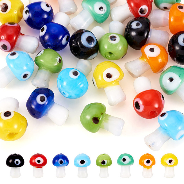 

PandaHall Craftdady 32Pcs 8 Colors Handmade Evil Eye Lampwork Beads, Mushroom Shape, Mixed Color, 16.5~18x11.5~13x11.5~13mm, Hole: 1.6~2mm..., Multicolor