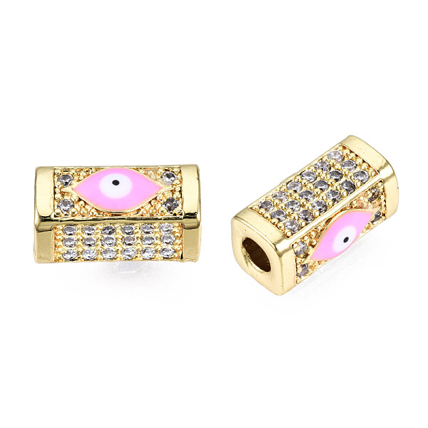 

PandaHall Brass Micro Pave Cubic Zirconia Beads, with Enamel, Real 18K Gold Plated, Rectangle with Evil Eye, Nickel Free, Pearl Pink...