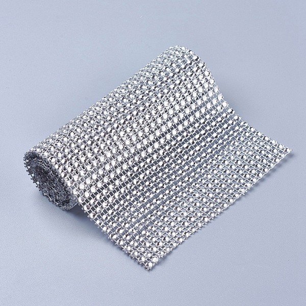 

PandaHall Plastic 24 Rows Rhinestone Mesh Wrap Roll, Cake Wedding Decoration, Silver, 90.5~91.5x11.8cm, about 4mm in diameter, 1yard/roll...