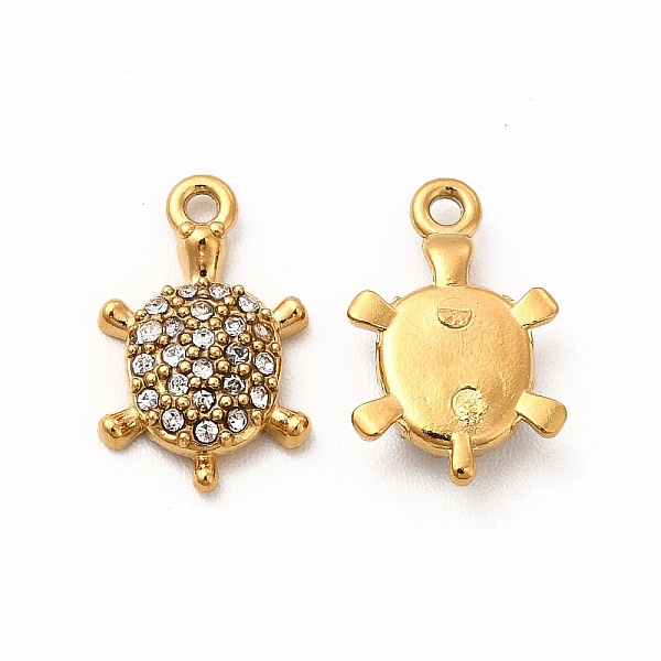 

PandaHall Ion Plating(IP) 316 Surgical Stainless Steel with Crystal Rhinestone Charms, Turtle, Real 18K Gold Plated, 13x8x3mm, Hole: 1mm..., Clear