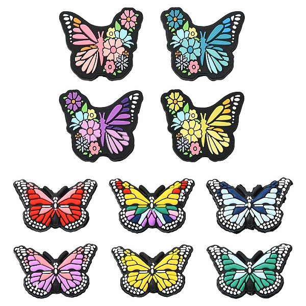 10 pièce 10 styles de perles en silicone écologiques de qualité alimentaire en forme de papillon avec fleur