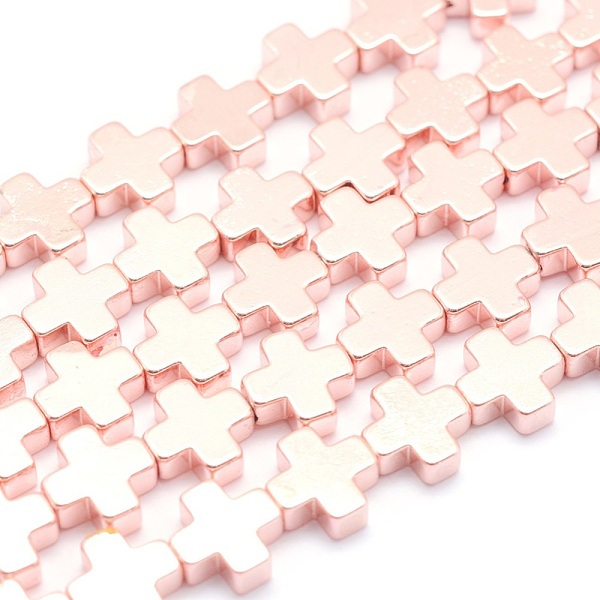 

PandaHall Electroplate Non-magnetic Synthetic Hematite Beads Strands, Grade AA, Long-Lasting Plated, Cross, Rose Gold Plated, 4x4x2mm, Hole...