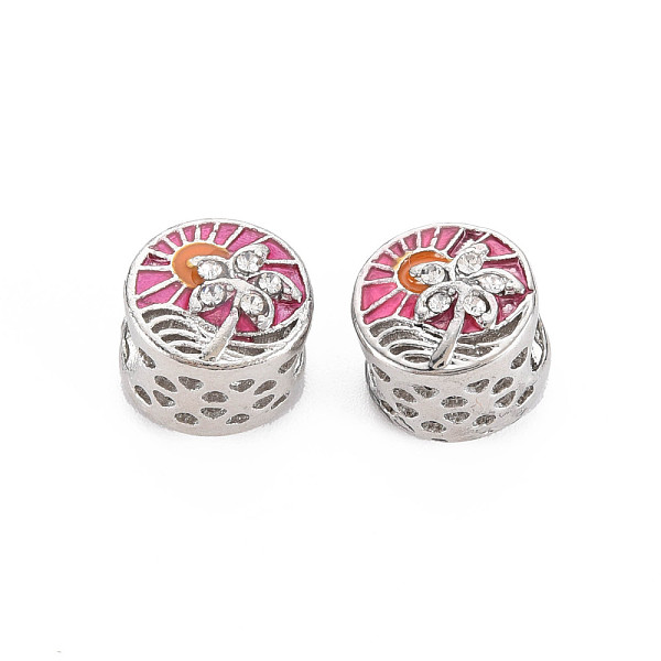 

PandaHall Rack Plating Alloy Enamel European Beads, with Crystal Rhinestone, Large Hole Beads, Cadmium Free & Nickel Free & Lead Free, Flat..., Pink