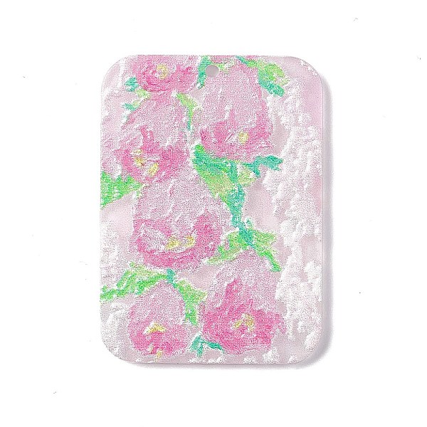 

PandaHall Embossed Flower Printed Acrylic Pendants, Rectangle Charms, Pearl Pink, 39.5x28.5x2.3mm, Hole: 1.6mm Acrylic Flower