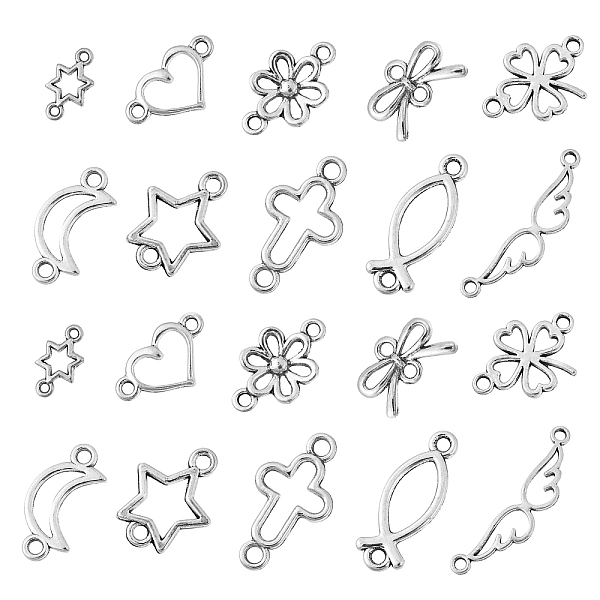

PandaHall 100Pcs 10 Styles Tibetan Style Alloy Connector Charms, Hollow Links, Angel & Cross & Heart & Bowknot, Mixed Shapes, Antique Silver...