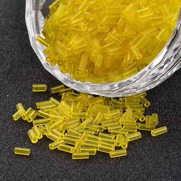 

PandaHall Transparent Colours Round Hole Glass Bugle Beads, Yellow, 3~5x1.8~2mm, Hole: 0.8mm, about 12000pcs/450g Glass Yellow