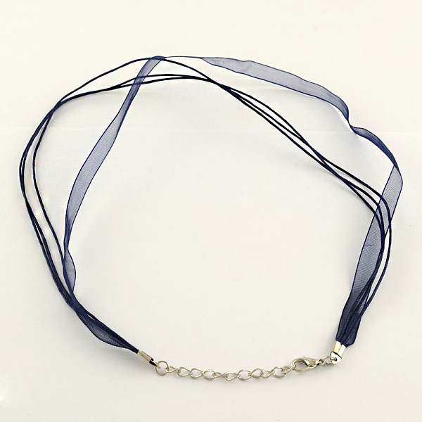 

PandaHall Multi-strand Necklace Cord for Jewelry Making, with 3 Loops Waxed Cord, Organza Ribbon, Zinc Alloy Lobster Claw Clasps and Iron..., Blue