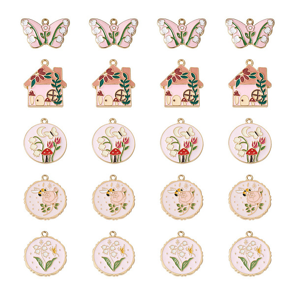 

PandaHall Yilisi 20Pcs 5 Style Rack Plating Alloy Enamel Pendants, Cadmium Free & Nickel Free & Lead Free, Light Gold, Butterfly with Tulip..., Multicolor