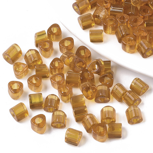 

PandaHall Transparent Glass Beads, Triangle, Triangle Hole, Peru, 6x7mm, Hole: 2.5x2.5mm, about 1100pcs/bag Glass Triangle Brown