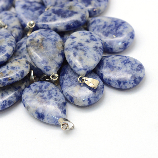 

PandaHall Teardrop Natural Blue Spot Jasper Pendants, with Platinum Tone Brass Findings, 25~29x16~17x5~6mm, Hole: 2x7mm Blue Spot Jasper...