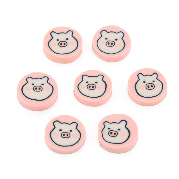 

PandaHall Handmade Polymer Clay Cabochons, Flat Round with Pig, Misty Rose, 9~9.5x2mm, about 5000pcs/1000g Polymer Clay Pig