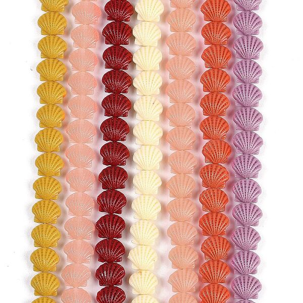 Brins de perles sculptées teintées en corail synthétique