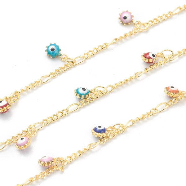 

PandaHall Golden Brass Figaro Chain, with Enamel Charms,Long-Lasting Plated, with Spool, Soldered, Colorful, 6.5x4x3mm, 32.8 Feet(10m)/roll...
