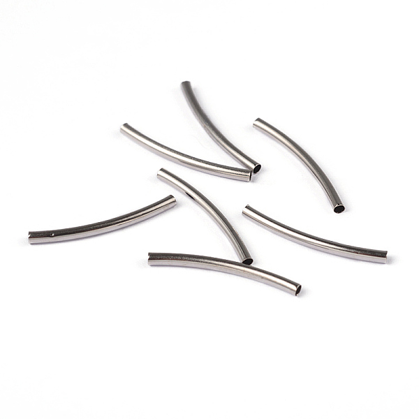 

PandaHall Curved Brass Tube Beads, Platinum Color, Nickel Free, about 2mm wide, 25mm long, Hole: 1mm Brass Tube