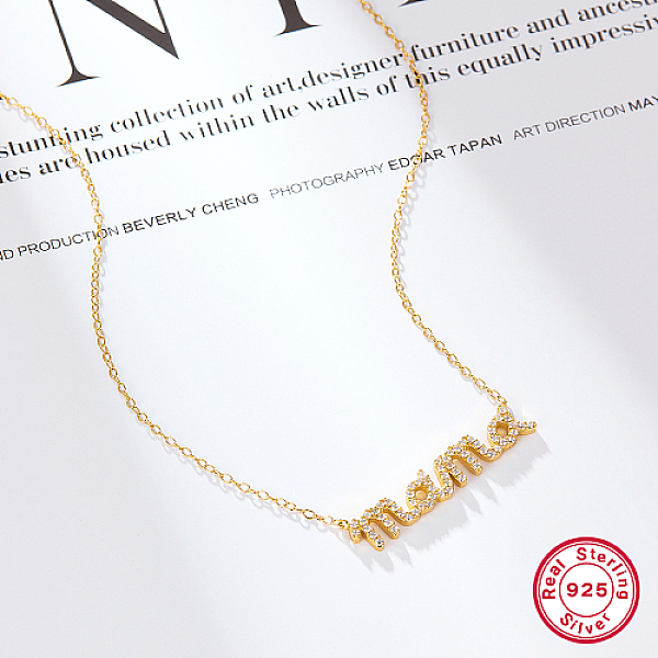 

PandaHall Cubic Zirconia Word Mama Pendant Necklace, with 925 Sterling Silver Chains, with S925 Stamp, for Mother's Day, Real 18K Gold...