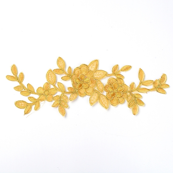 

PandaHall Computerized Embroidery Polyester Iron on/Sew on Patches, Costume Accessories, Appliques, Flower, Gold, 276x106x1.5mm Cloth Flower...