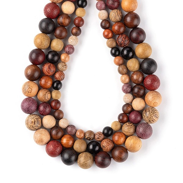 

PandaHall 3 Style Natural Wood Beads Strands, Round, Colorful, 6~10mm, Hole: 1~1.2mm, about 3 strands/bag Wood Round