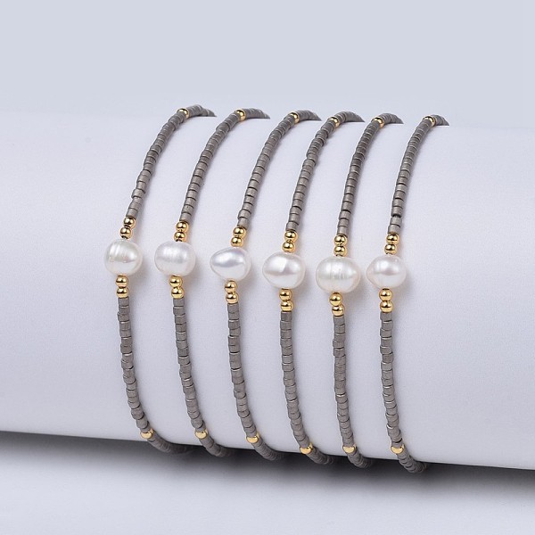 

PandaHall Adjustable Nylon Cord Braided Bead Bracelets, with Japanese Seed Beads and Pearl, Dark Gray, 2 inch~2-3/4 inch(5~7.1cm) Nylon Gray