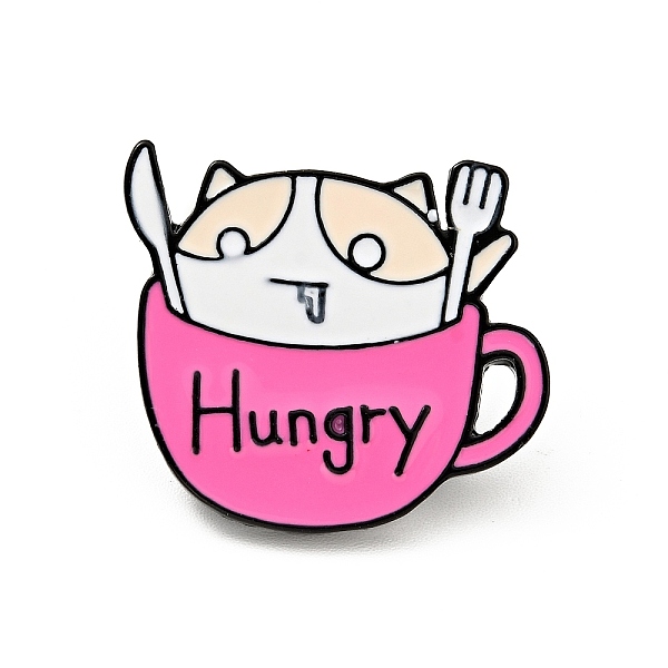 

PandaHall Coffee Cup Cat Enamel Pin, Word Hungry Alloy Badge for Backpack Clothes, Electrophoresis Black, Fuchsia, 23x26x2mm Alloy+Enamel..., Pink