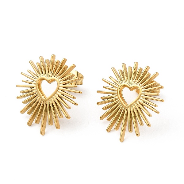 

PandaHall Ion Plating(IP) 304 Stainless Steel Hollow Out Heart Stud Earrings for Women, Real 18K Gold Plated, 19.5x17.5mm, Pin: 1mm 304...