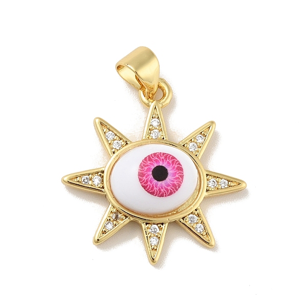 

PandaHall Brass Micro Pave Cubic Zirconia Pendants, with Acrylic, Cadmium Free & Lead Free, Long-Lasting Plated, Real 18K Gold Plated, Sun...