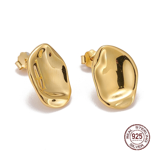 

PandaHall 925 Sterling Silver Stud Earrings, with Ear Nuts, Nuggets, Golden, 15x10.5x2mm, Pin: 0.7mm Sterling Silver