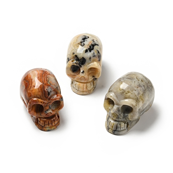 

PandaHall Halloween Natural Crazy Agate Display Decorations, Home Decorations, Skull, 35~37x30~31x48~50.5mm Crazy Agate Skull