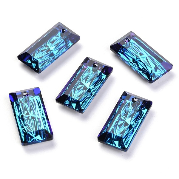 

PandaHall Embossed Glass Rhinestone Pendants, Rectangle, Faceted, Bermuda Blue, 20x10x5mm, Hole: 1.6mm Glass Rectangle Blue