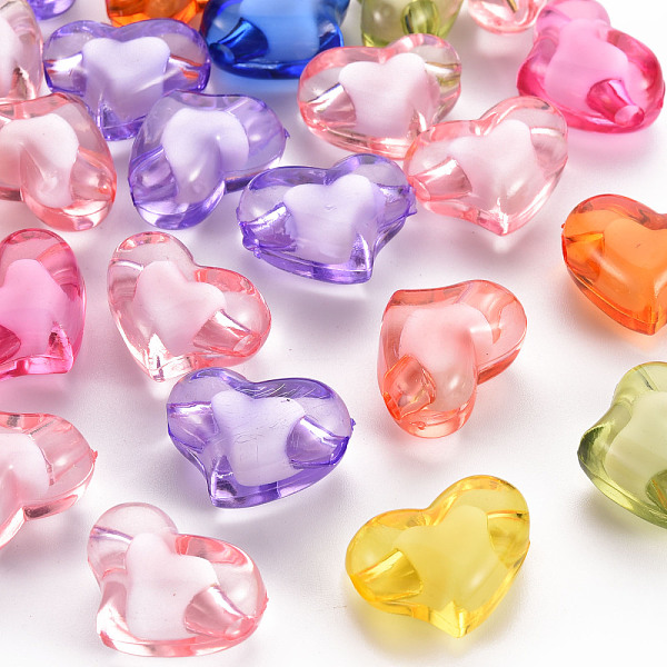 

PandaHall Transparent Acrylic Beads, Bead in Bead, Heart, Mixed Color, 15.5x21.5x12mm, Hole: 3mm, about 213pcs/500g Acrylic Heart Multicolor