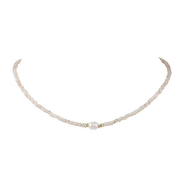 

PandaHall Glass Beads with Pearl Necklaces, Old Lace, 18.07 inch(45.9cm) Glass