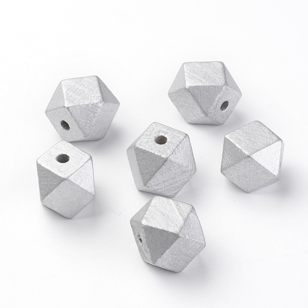 

PandaHall Spray Painted Natural Wooden Beads, Polygon, Silver, 12x12x12mm, Hole: 1.5mm Wood Polygon Silver