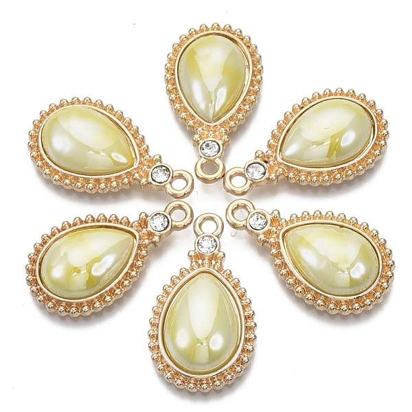 

PandaHall Porcelain Pendants, with Light Gold Plated Brass Findings and Crystal Rhinestone, Teardrop, Light Yellow, 24x14x5mm, Hole: 1.8mm...
