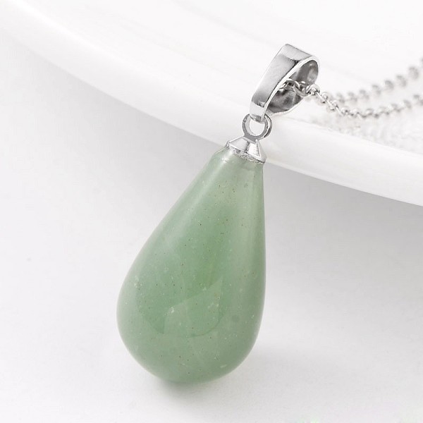 

PandaHall Teardrop Platinum Tone Brass Green Aventurine Pendants, 24~26x13mm, Hole: 5x8mm Green Aventurine Teardrop