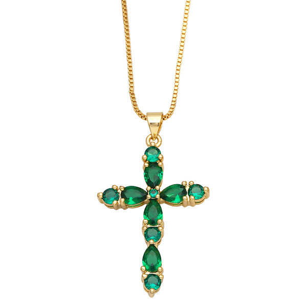

PandaHall Colorful Zircon Cross Necklace Hip Hop Fashion Diamond Sweater Chain NKB266 Brass