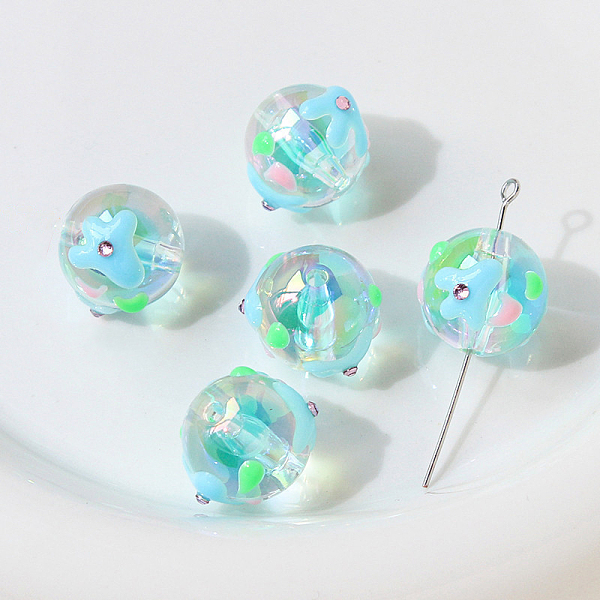 

PandaHall Transparent Acrylic Beads, Hand Painted Beads, Bumpy, Round, 17x15mm Acrylic Round