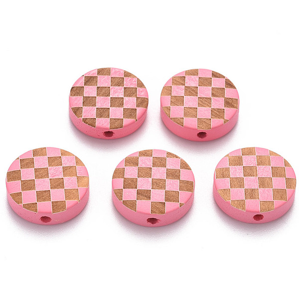 

PandaHall Painted Natural Wood Beads, Laser Engraved Pattern, Flat Round with Grid Pattern, Pearl Pink, 15x5mm, Hole: 1.8mm Schima Wood Flat...