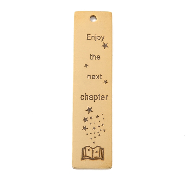 

PandaHall Vacuum Plating 201 Stainless Steel Big Pendants, Rectangle with Word Enjoy the Next Chapter & Book Charms, Real 18K Gold Plated...