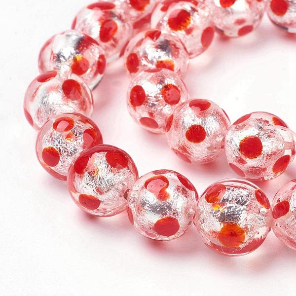 

PandaHall Handmade Silver Foil Lampwork Beads Strands, Round, Polka Dot Pattern, Orange Red, 12mm, Hole: 1mm, 25pcs/strand, 11.2 inch Silver...