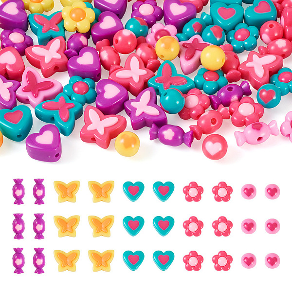 

PandaHall 75Pcs 5 Style Opaque Acrylic/Resin Beads, Round/Candy/Flower/Butterfly/Heart, Mixed Color, 11.5~20x9.5~20x9~10.5mm, Hole: 3mm..., Multicolor