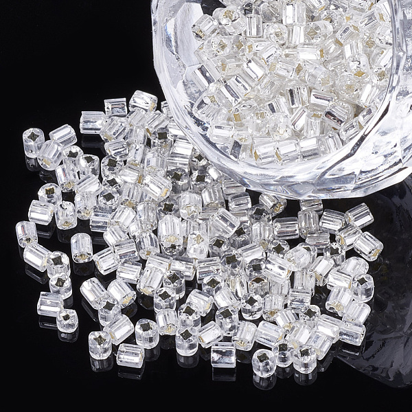 

PandaHall 12/0 Glass Bugle Seed Beads, Silver Lined, Square Hole, WhiteSmoke, 2~2.5x2.5mm, Hole: 0.8mm, about 450g/bag Glass White