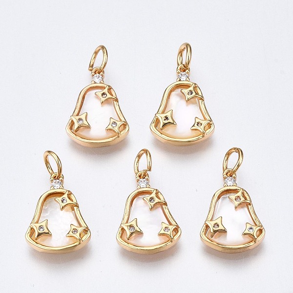 

PandaHall Brass Micro Pave Clear Cubic Zirconia Pendants, White Sea Shell, with Jump Rings, Nickel Free, Real 18K Gold Plated, Bell with...