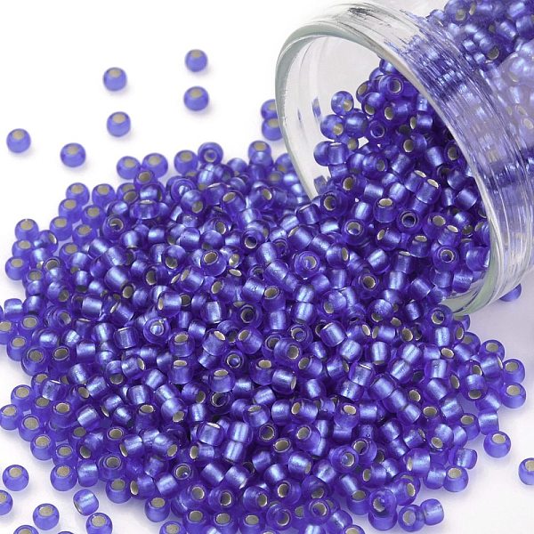 

PandaHall TOHO Round Seed Beads, Japanese Seed Beads, (35F) Silver Lined Frost Sapphire, 11/0, 2.2mm, Hole: 0.8mm, about 5555pcs/50g Glass..., Blue