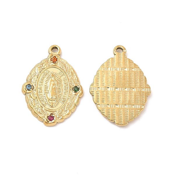 

PandaHall Vacuum Plating 201 Stainless Steel with Rhinestone Pendants, Oval with Virgin Mary Pattern Charms, Real 18K Gold Plated..., Multicolor