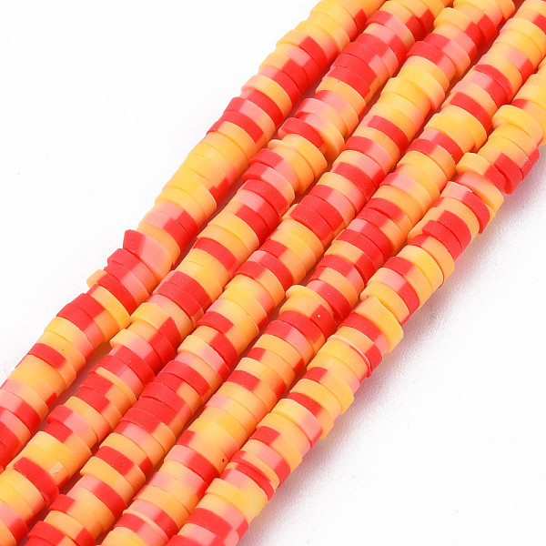 PandaHall Handmade Polymer Clay Bead Strands, Heishi Beads, for DIY Jewelry Crafts Supplies, Disc/Flat Round, Red, 4x0.5~1mm, Hole: 0.9mm...