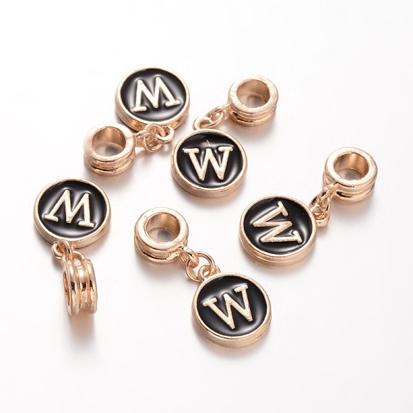 

PandaHall Alloy Enamel European Dangle Charms, Flat Round with Letter.W, 27mm, Hole: 5mm Alloy+Enamel Letter W Black