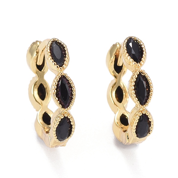 

PandaHall Brass Micro Pave Cubic Zirconia Huggie Hoop Earrings, Long-Lasting Plated, Horse Eye, Black, Real 18K Gold Plated, 13.5x15.5x3mm...